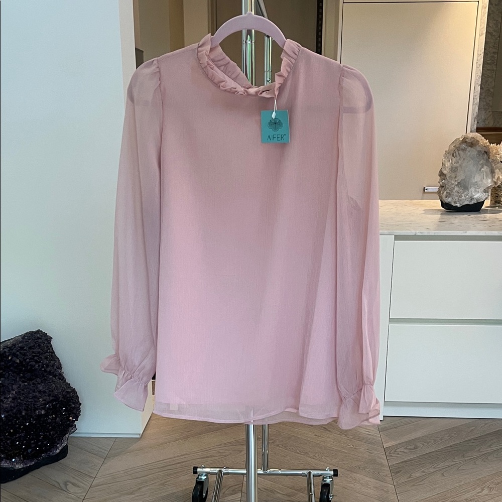 Soft Pink Ruffle Neck Blouse